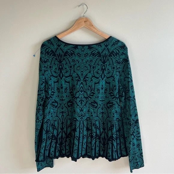 Peruvian Connection long sleeve paisley Tunic Sweater green black Pima Cotton - Picture 7 of 9